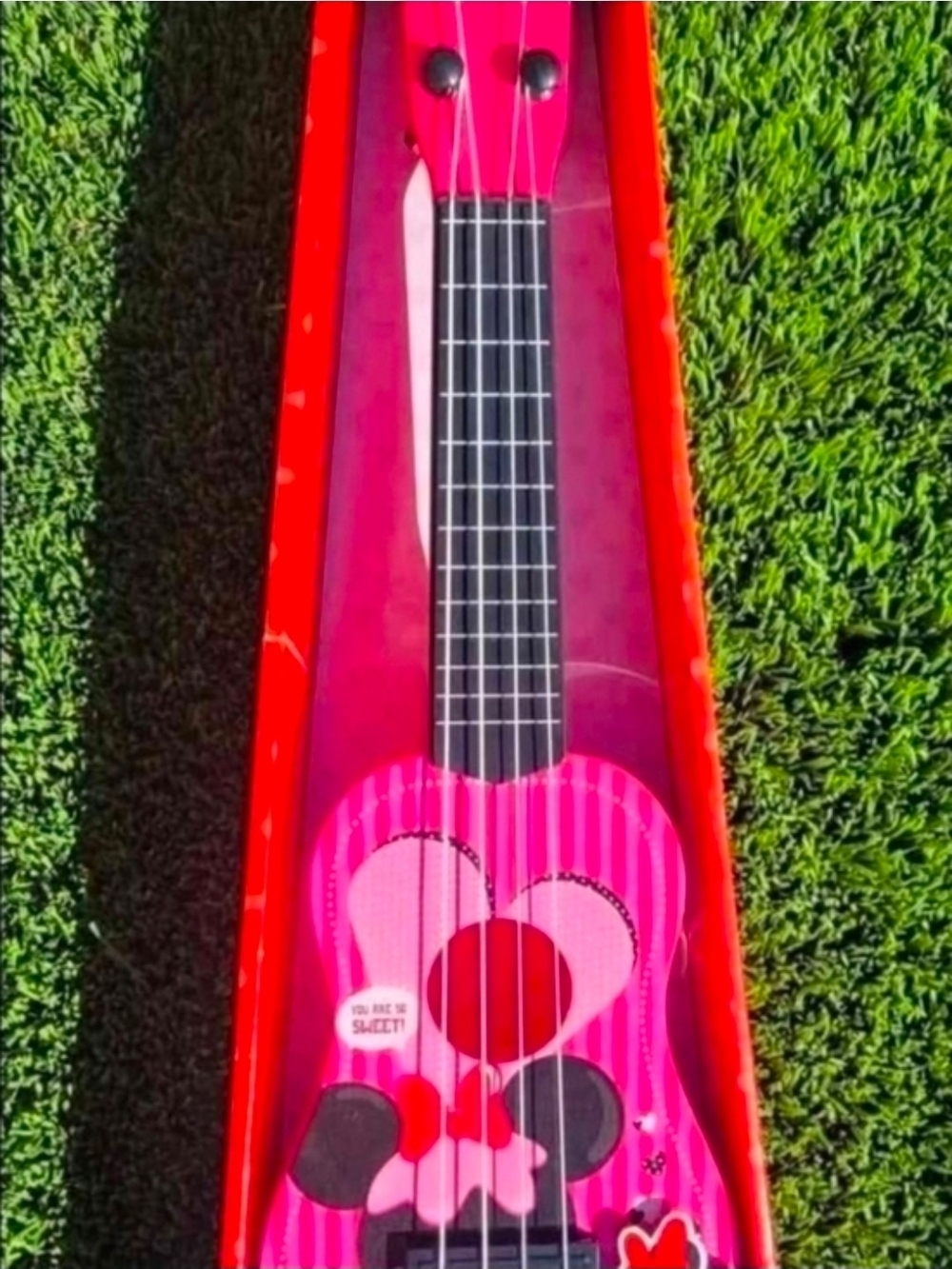 Kids Pink Disney Minnie Mouse Heart Ukelele Toy - Fun Beginner Instrument New